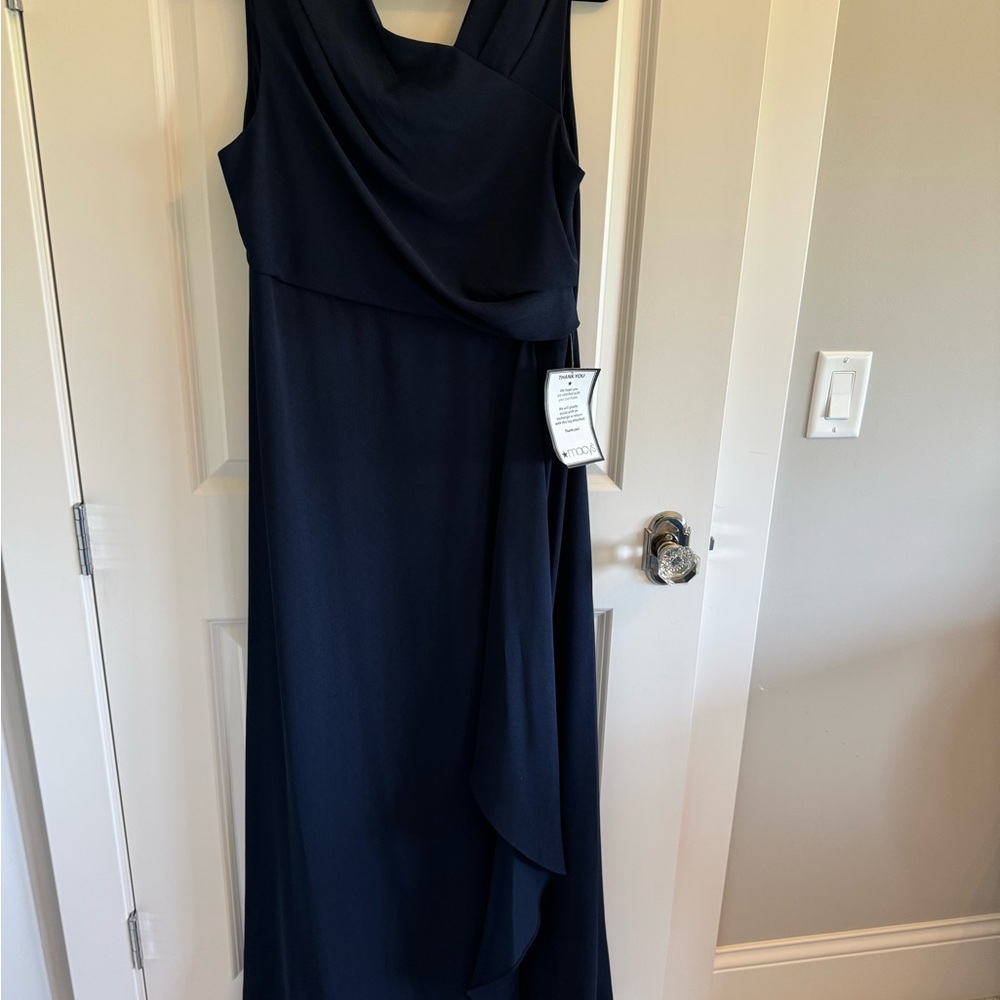 Adrianna Papell Navy Sleeveless Cowl Neck Gown